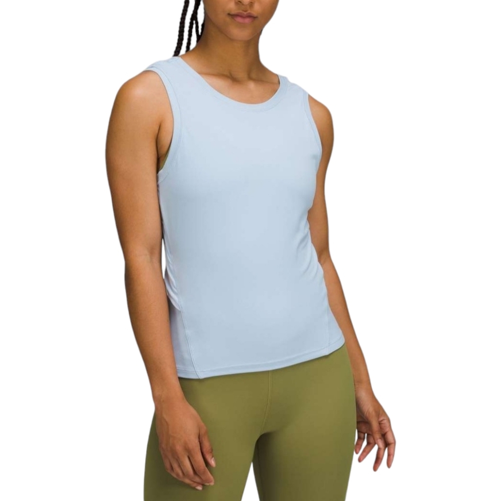 LULULEMON ATHLETICA Blue Linen Nulu Back-Twist High Neck Yoga Tank Top Women's 2